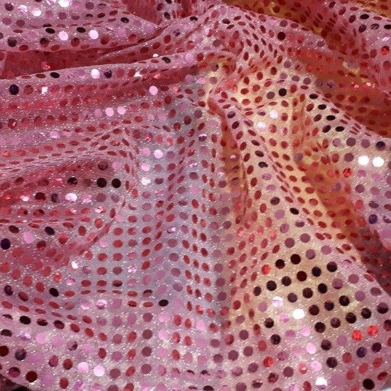 Пайеточная ткань Копейка розовая